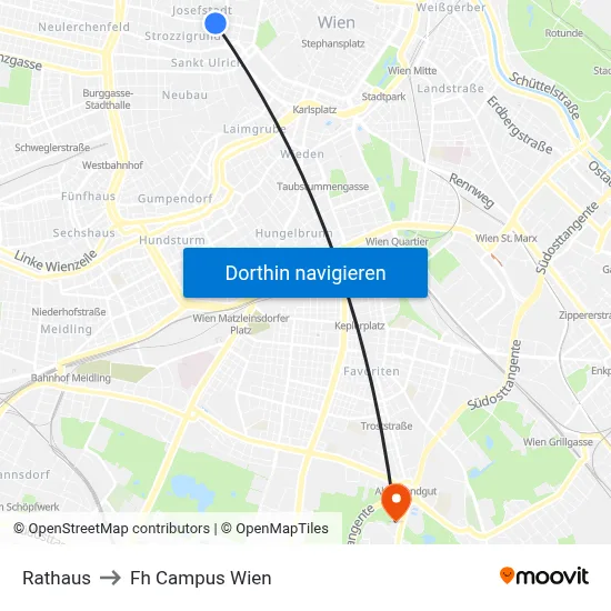 Rathaus to Fh Campus Wien map