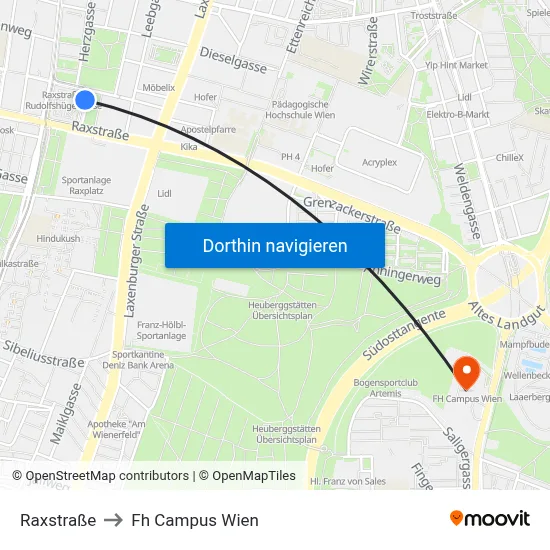Raxstraße to Fh Campus Wien map