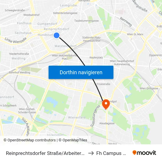 Reinprechtsdorfer Straße/Arbeitergasse to Fh Campus Wien map