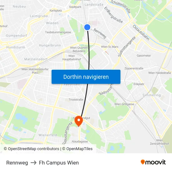Rennweg to Fh Campus Wien map