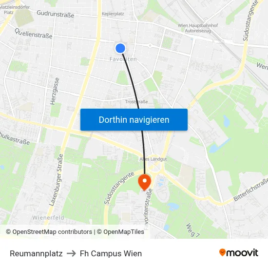 Reumannplatz to Fh Campus Wien map