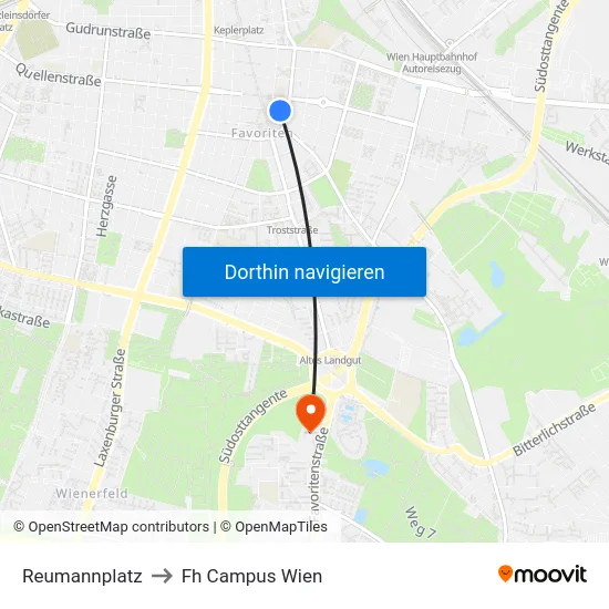 Reumannplatz to Fh Campus Wien map