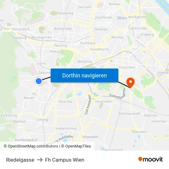 Riedelgasse to Fh Campus Wien map