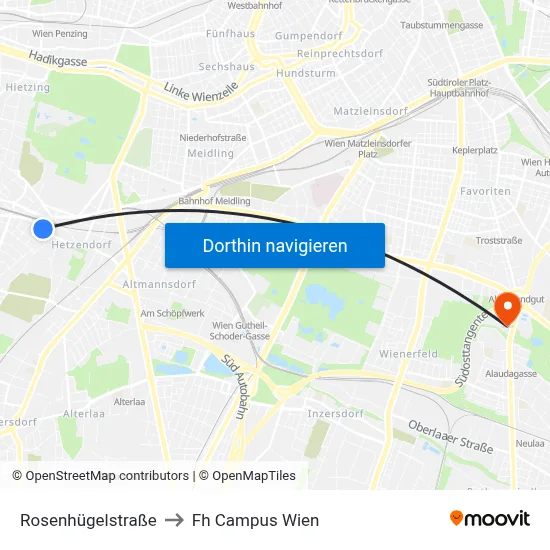 Rosenhügelstraße to Fh Campus Wien map