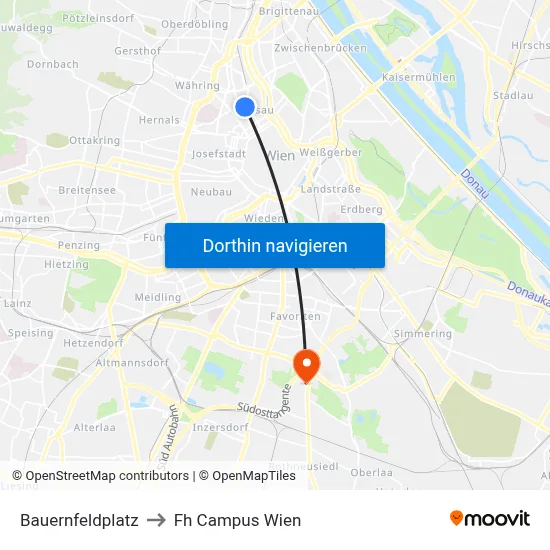 Bauernfeldplatz to Fh Campus Wien map