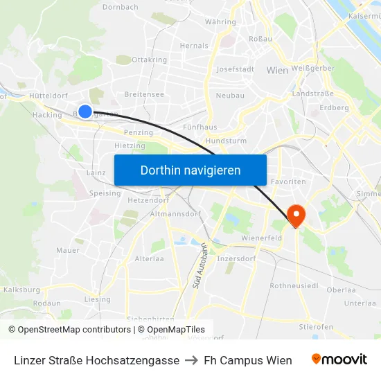 Linzer Straße Hochsatzengasse to Fh Campus Wien map