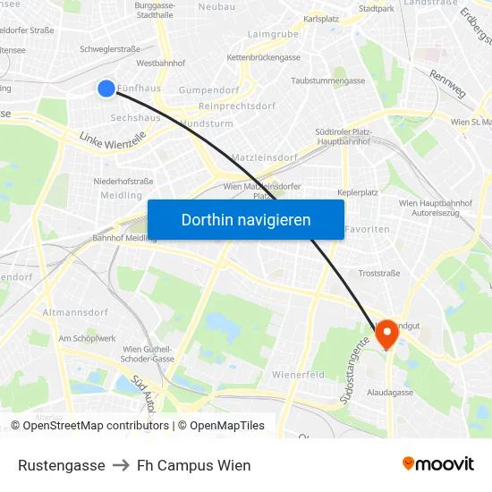 Rustengasse to Fh Campus Wien map