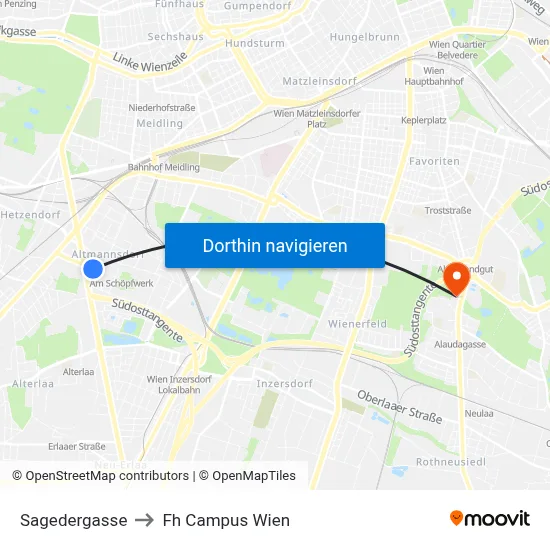 Sagedergasse to Fh Campus Wien map