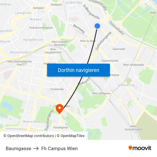 Baumgasse to Fh Campus Wien map