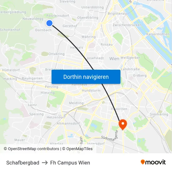 Schafbergbad to Fh Campus Wien map