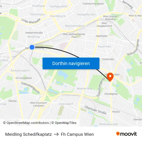Meidling Schedifkaplatz to Fh Campus Wien map
