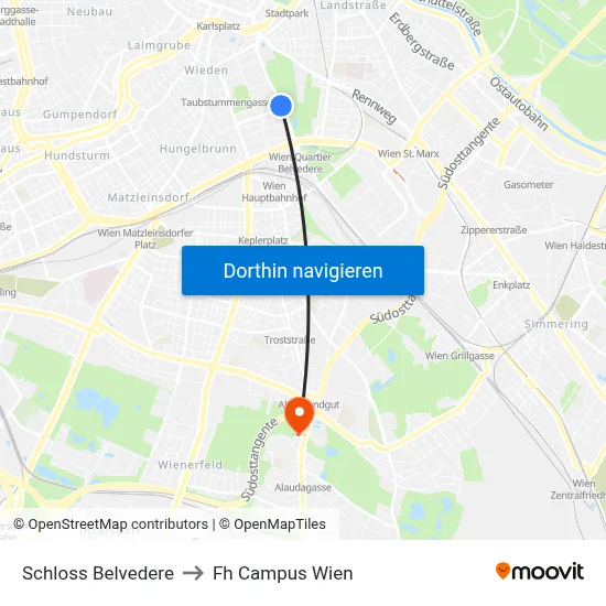 Schloss Belvedere to Fh Campus Wien map