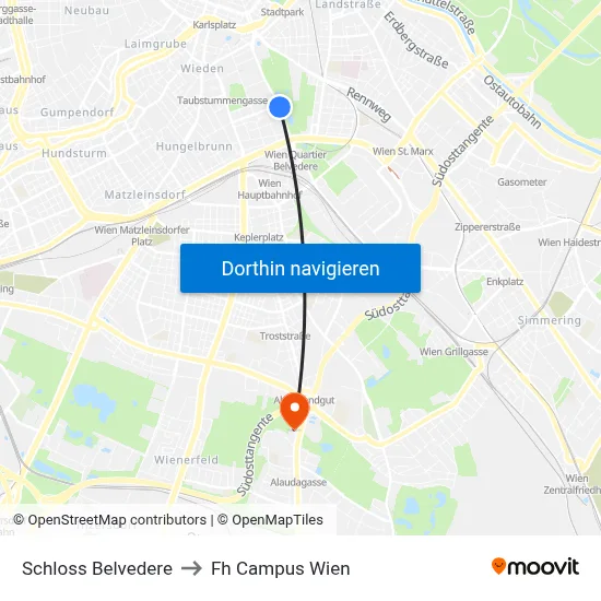 Schloss Belvedere to Fh Campus Wien map