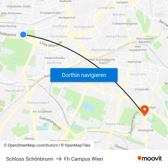 Schloss Schönbrunn to Fh Campus Wien map