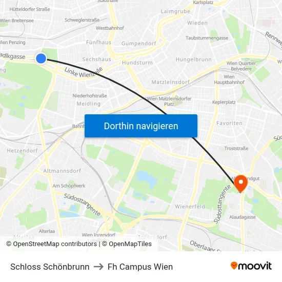 Schloss Schönbrunn to Fh Campus Wien map