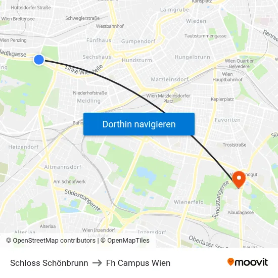 Schloss Schönbrunn to Fh Campus Wien map