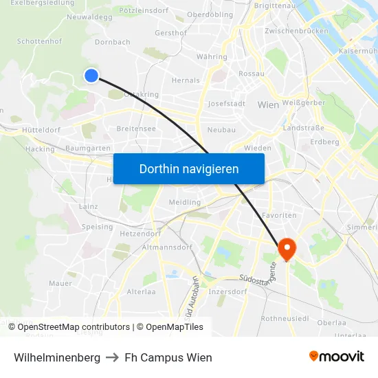 Wilhelminenberg to Fh Campus Wien map
