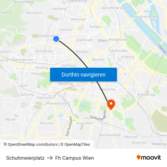 Schuhmeierplatz to Fh Campus Wien map