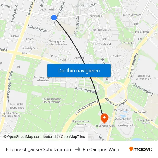 Ettenreichgasse/Schulzentrum to Fh Campus Wien map