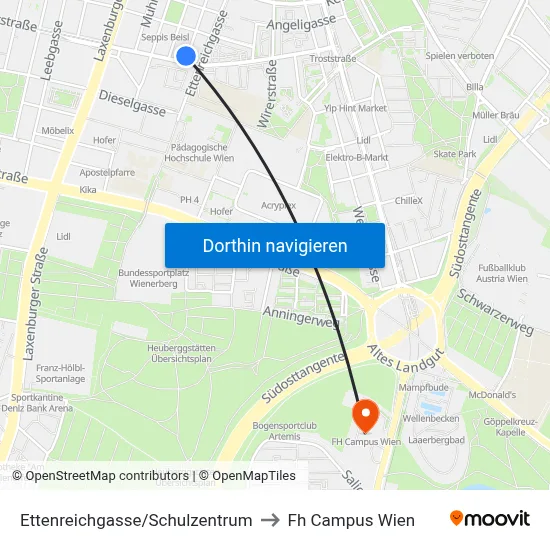 Ettenreichgasse/Schulzentrum to Fh Campus Wien map
