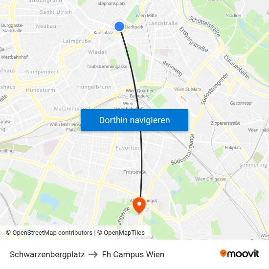 Schwarzenbergplatz to Fh Campus Wien map