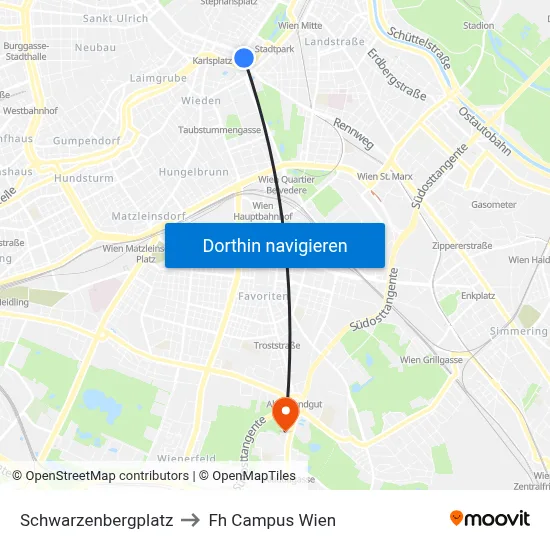 Schwarzenbergplatz to Fh Campus Wien map