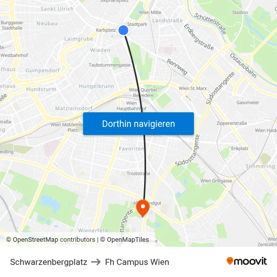 Schwarzenbergplatz to Fh Campus Wien map