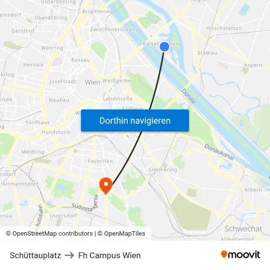 Schüttauplatz to Fh Campus Wien map