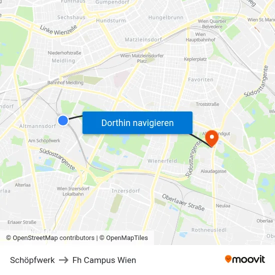 Schöpfwerk to Fh Campus Wien map