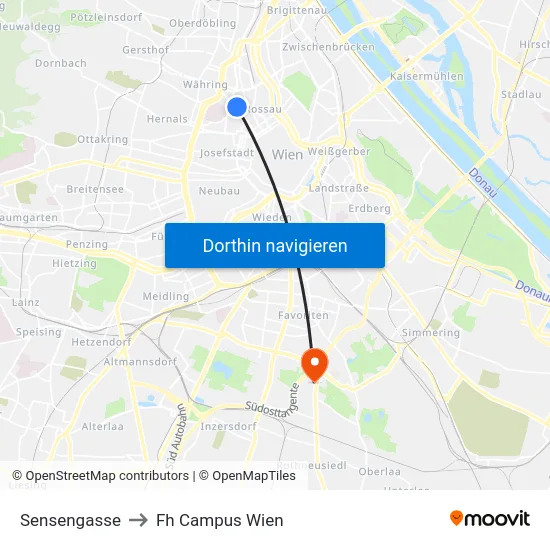 Sensengasse to Fh Campus Wien map