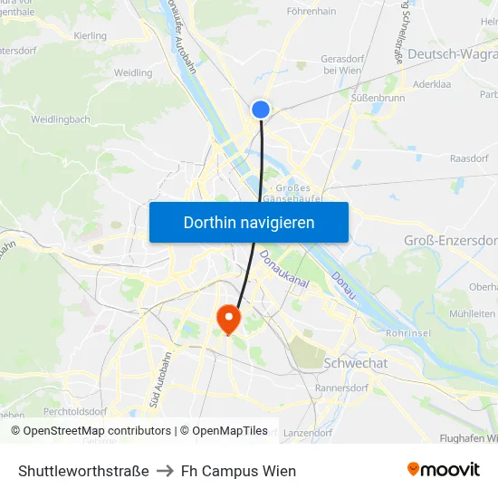 Shuttleworthstraße to Fh Campus Wien map