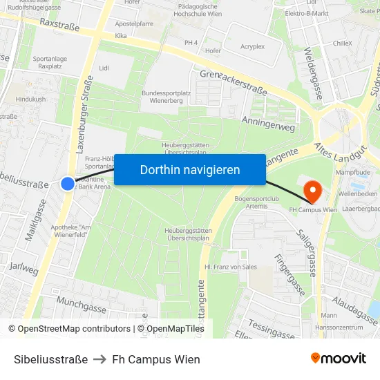 Sibeliusstraße to Fh Campus Wien map