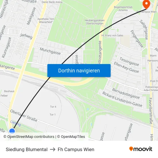 Siedlung Blumental to Fh Campus Wien map
