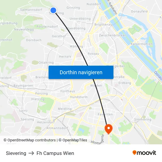 Sievering to Fh Campus Wien map