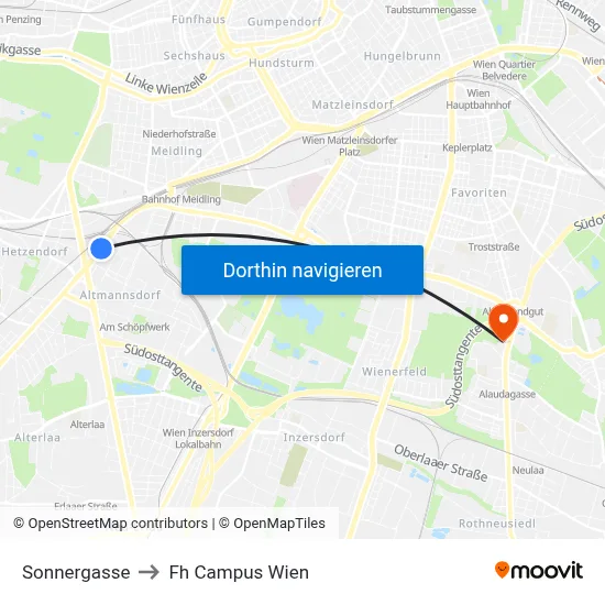 Sonnergasse to Fh Campus Wien map