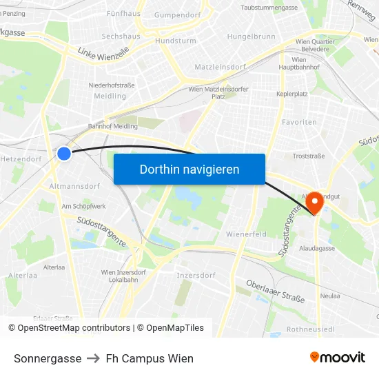 Sonnergasse to Fh Campus Wien map