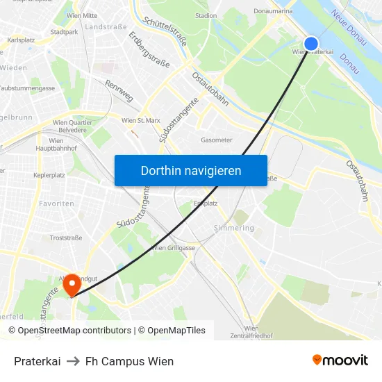 Praterkai to Fh Campus Wien map