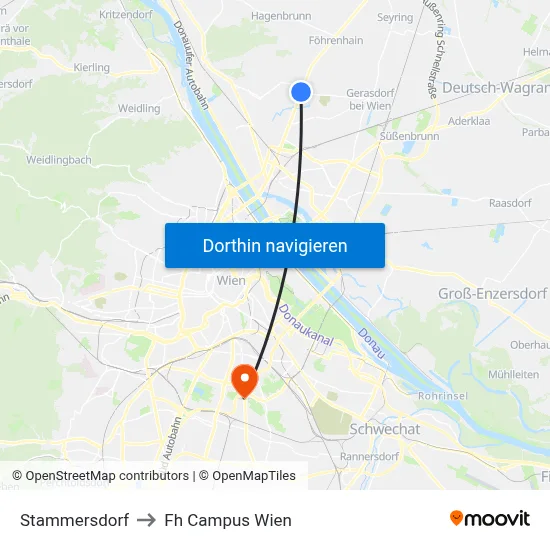 Stammersdorf to Fh Campus Wien map