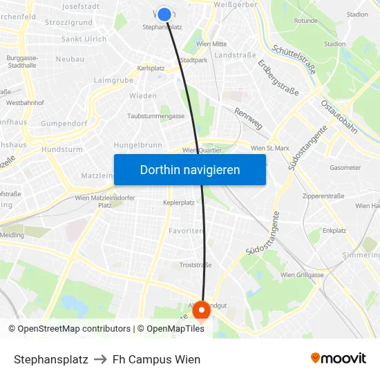 Stephansplatz to Fh Campus Wien map