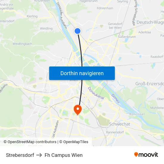 Strebersdorf to Fh Campus Wien map