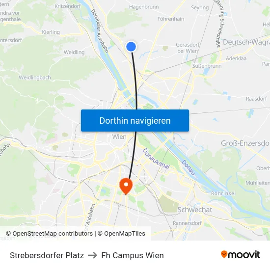 Strebersdorfer Platz to Fh Campus Wien map