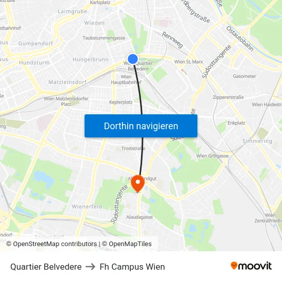 Quartier Belvedere to Fh Campus Wien map