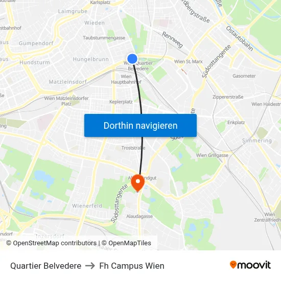 Quartier Belvedere to Fh Campus Wien map