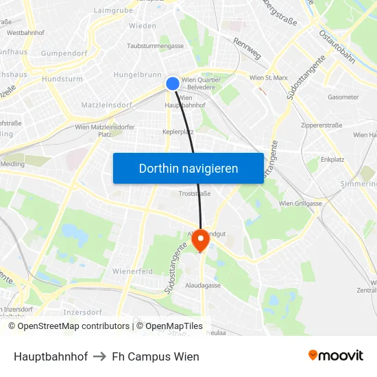 Hauptbahnhof to Fh Campus Wien map