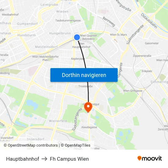 Hauptbahnhof to Fh Campus Wien map
