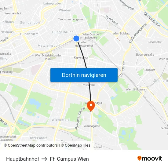 Hauptbahnhof to Fh Campus Wien map