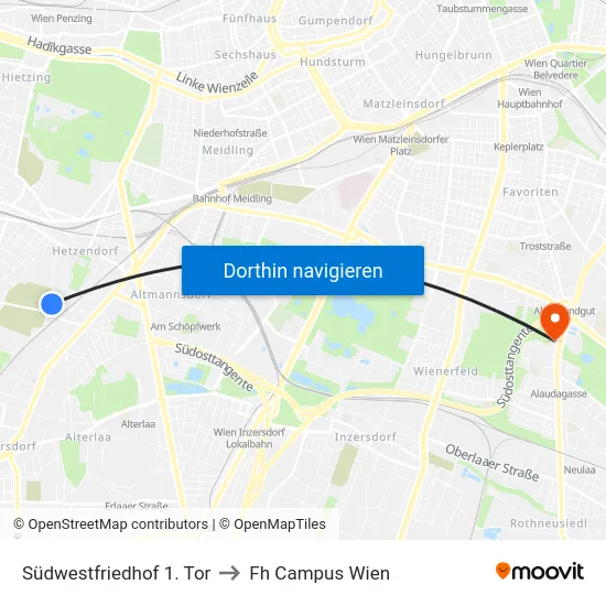 Südwestfriedhof 1. Tor to Fh Campus Wien map