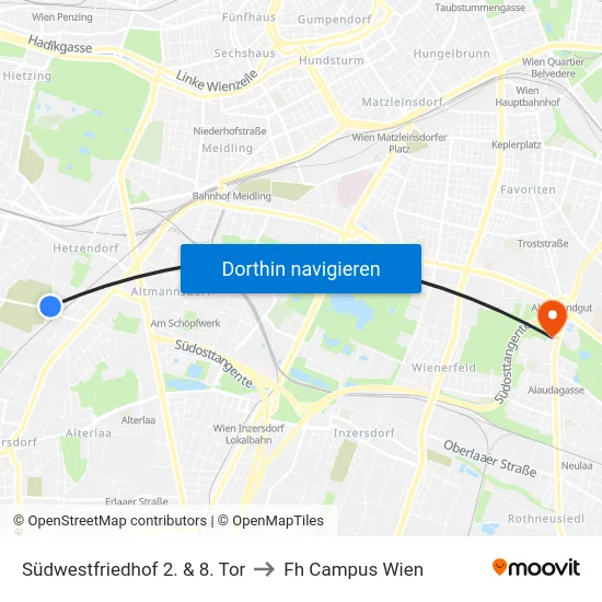 Südwestfriedhof 2. & 8. Tor to Fh Campus Wien map