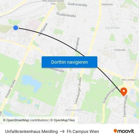 Unfallkrankenhaus Meidling to Fh Campus Wien map