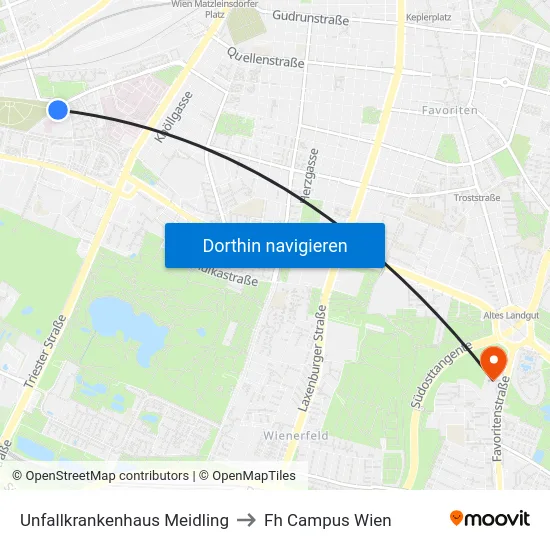 Unfallkrankenhaus Meidling to Fh Campus Wien map